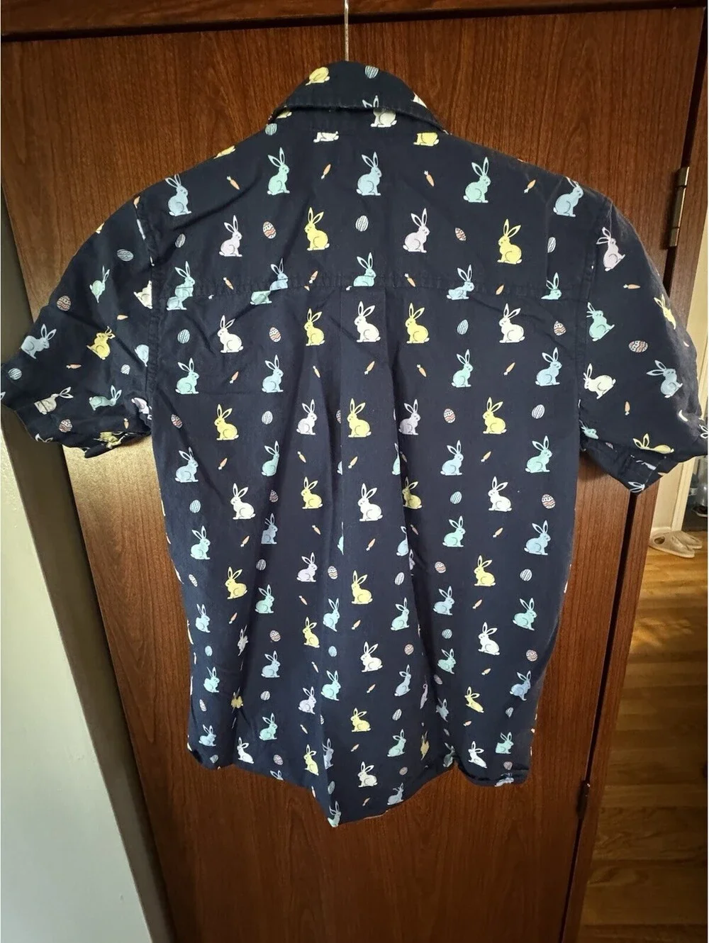 The Children’s Place Boys XL 14 Easter Bunny Egg Button Up Shirt Cotton Navy